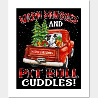 Warm Snuggles And Pit Bull Cuddles Truck Tree Christmas Gift Posters and Art